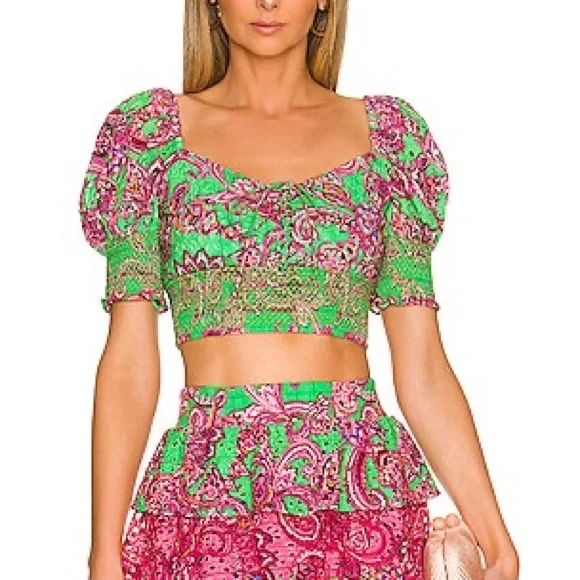 Alice and Olivia Crawford lace up smocked top and Jia ruffled tiered skirt - Picture 3 of 11